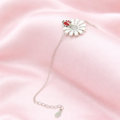 Sterling silver Daisy Flower & Ladybug bracelet polished finish