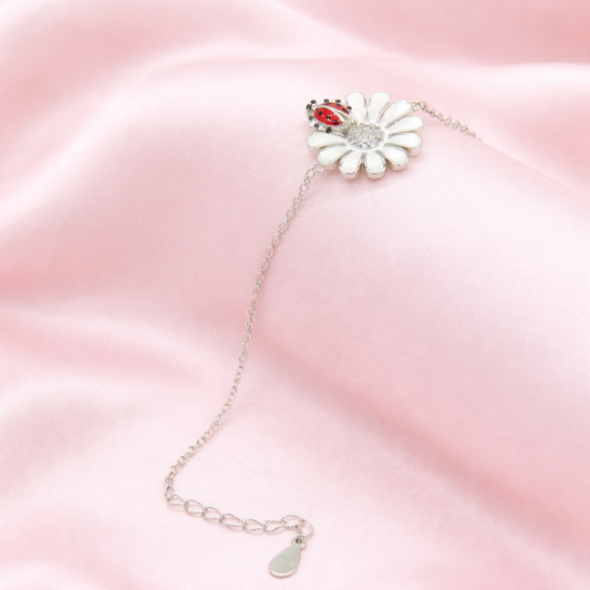 Charming Daisy Flower & Ladybug Bracelet - Silver