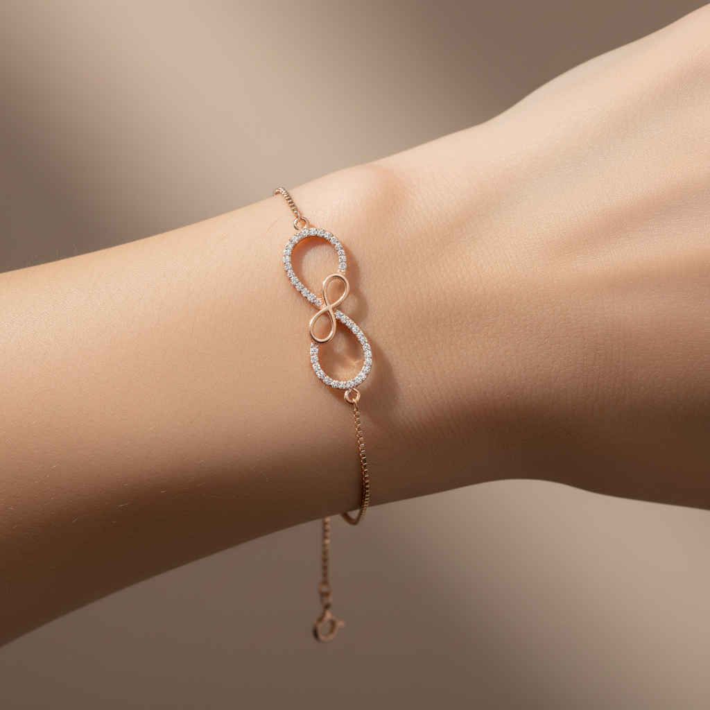 Sterling silver Infinity Crystal bracelet rose gold finish