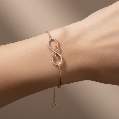 Sterling silver Infinity Crystal bracelet rose gold finish