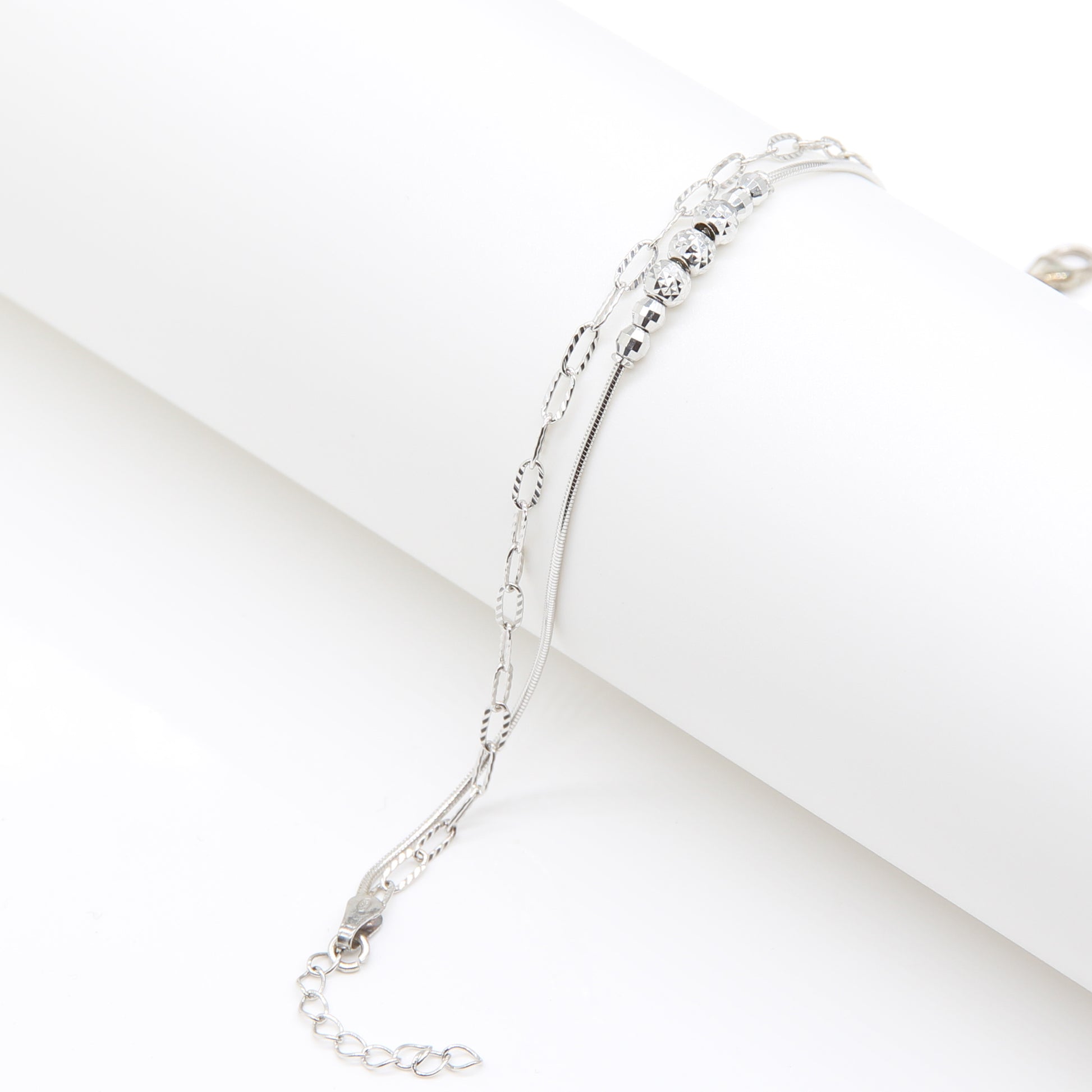 Sterling silver Double Layer Crystal Chain bracelet polished finish