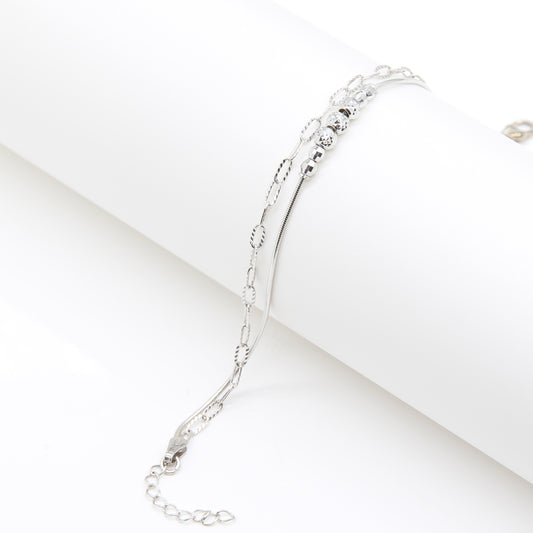 Elegant Double Layer Crystal Chain Bracelet - Silver