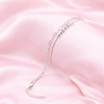 Sterling silver Double Layer Crystal Chain bracelet polished finish