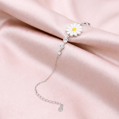 Sterling silver Daisy Flower Charm bracelet polished finish