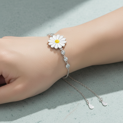 Sterling silver Daisy Flower Charm bracelet polished finish
