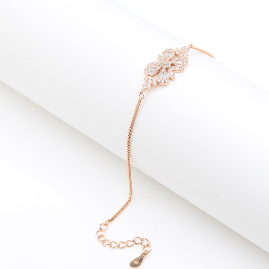 Sterling silver Floral Crystal Cluster bracelet rose gold finish