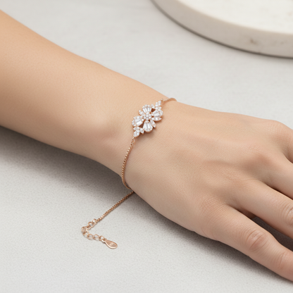 Sterling silver Floral Crystal Cluster bracelet rose gold finish