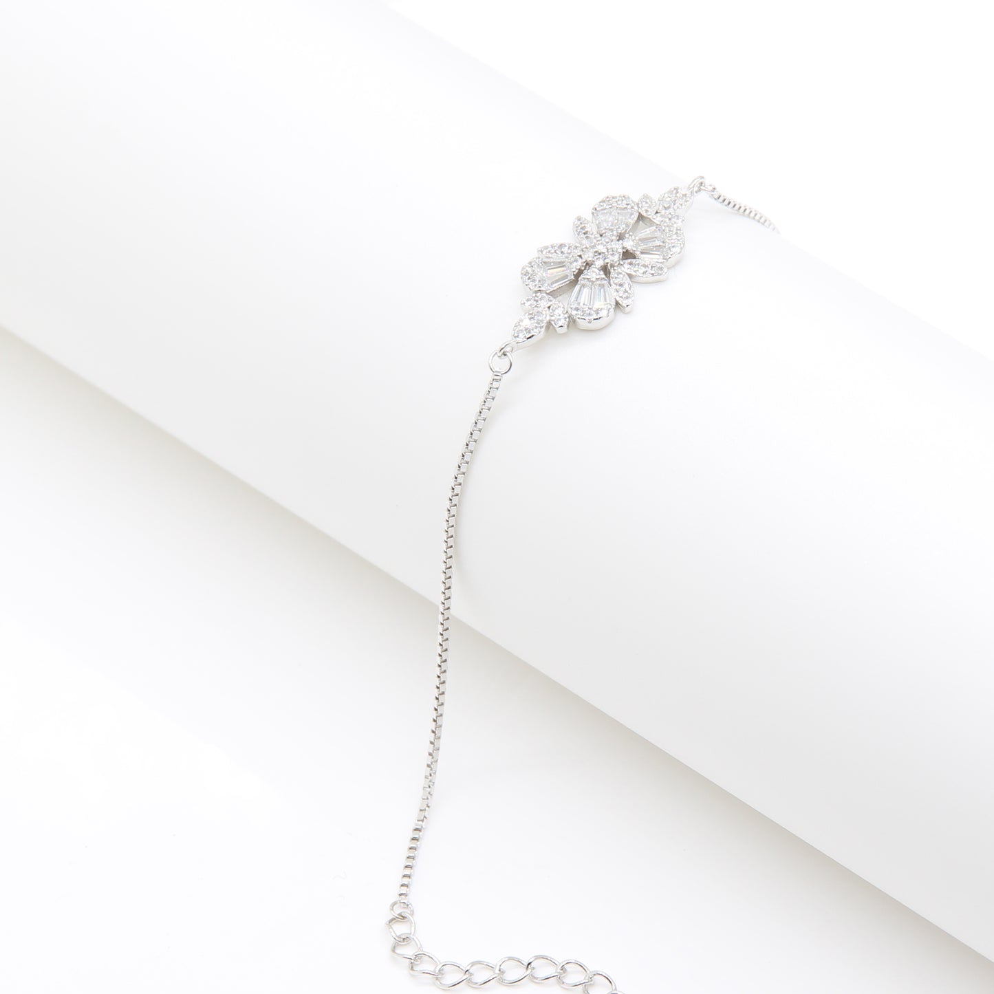Sterling silver Floral Crystal Cluster bracelet polished finish