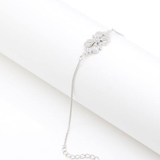 Sterling silver Floral Crystal Cluster bracelet polished finish