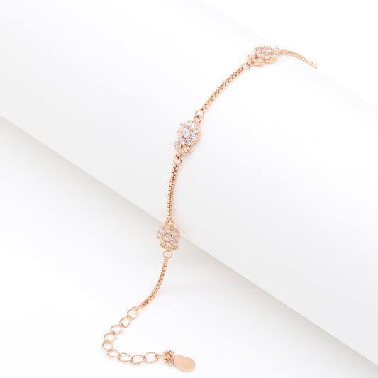 Delicate Triple Crystal Cluster Station Bracelet - Rose Gold