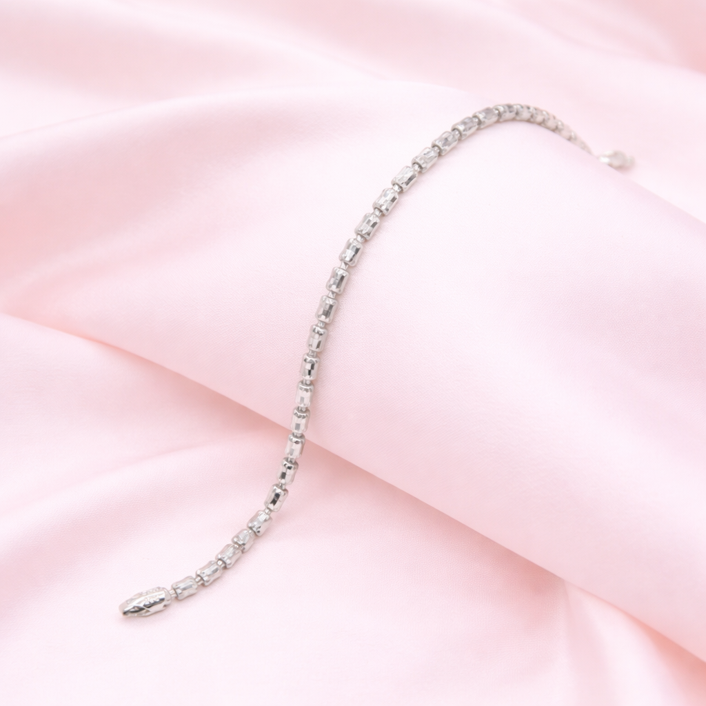 Sterling silver Baguette Crystal Link bracelet polished finish