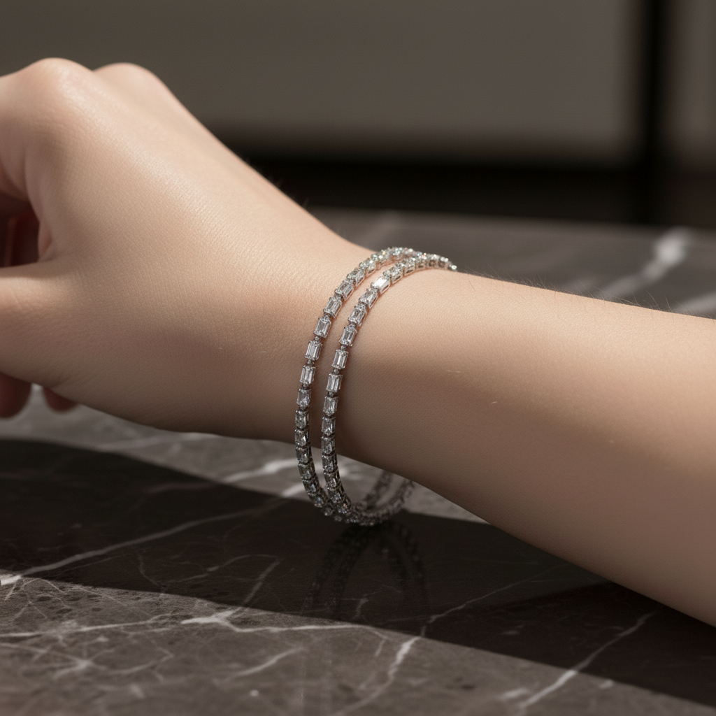 Sterling silver Double-Strand Baguette Crystal bracelet polished finish