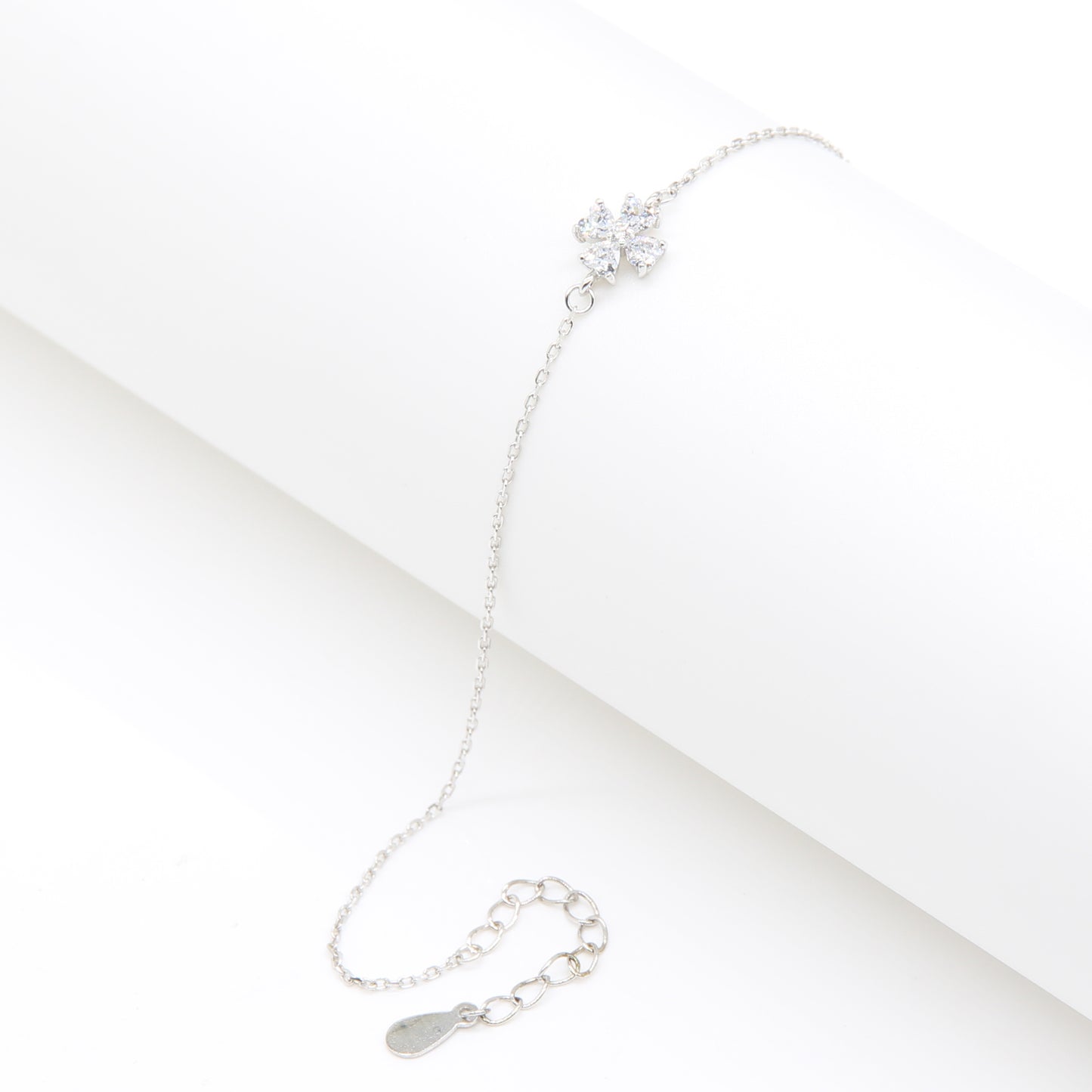 Delicate Crystal Flower Charm Bracelet - Silver