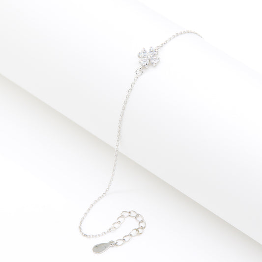 Delicate Crystal Flower Charm Bracelet - Silver