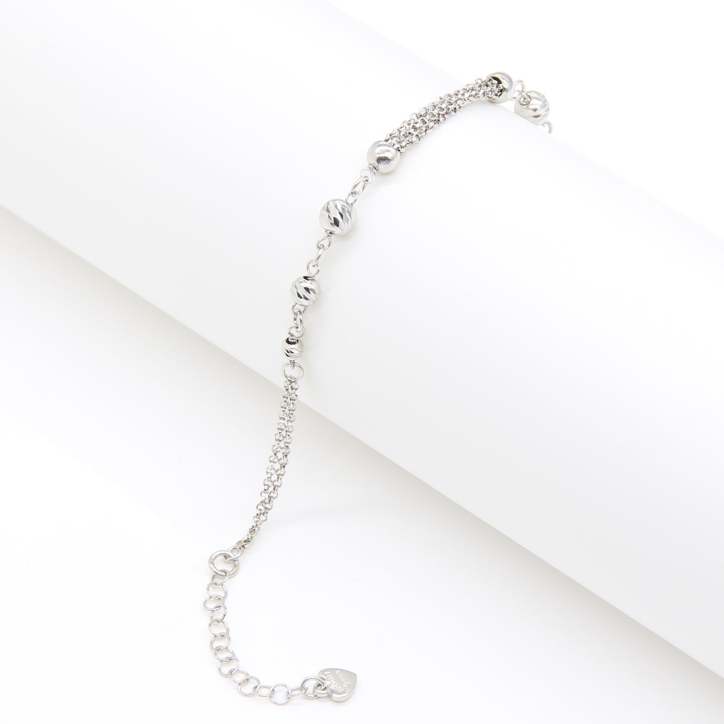 Sterling silver Textured Bead & Crystal Bar Station bracelet polished finish