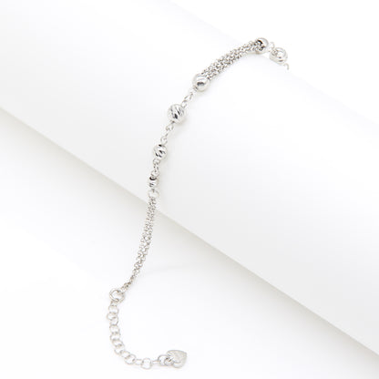 Sterling silver Textured Bead & Crystal Bar Station bracelet polished finish