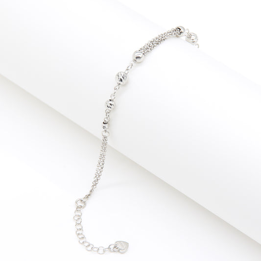 Sterling silver Textured Bead & Crystal Bar Station bracelet polished finish