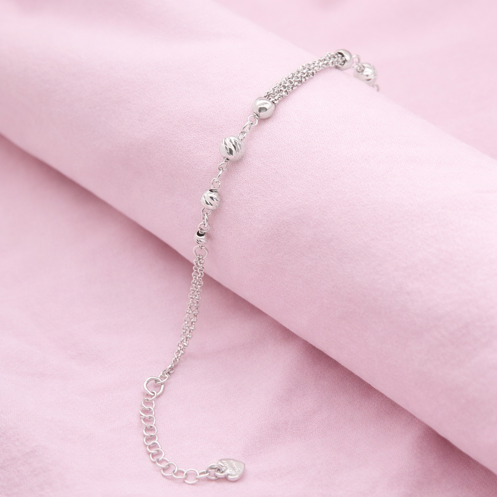 Sterling silver Textured Bead & Crystal Bar Station bracelet polished finish
