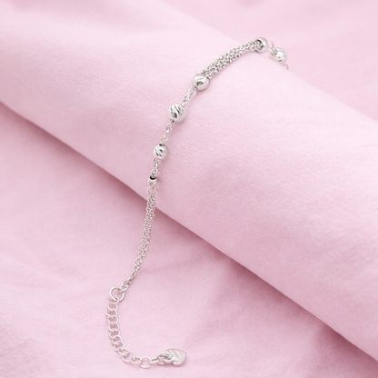 Sterling silver Textured Bead & Crystal Bar Station bracelet polished finish