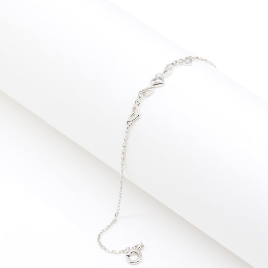 Delicate Multi-Heart Link Station Bracelet - Silver
