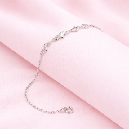 Sterling silver Multi-Heart Link Station bracelet polished finish