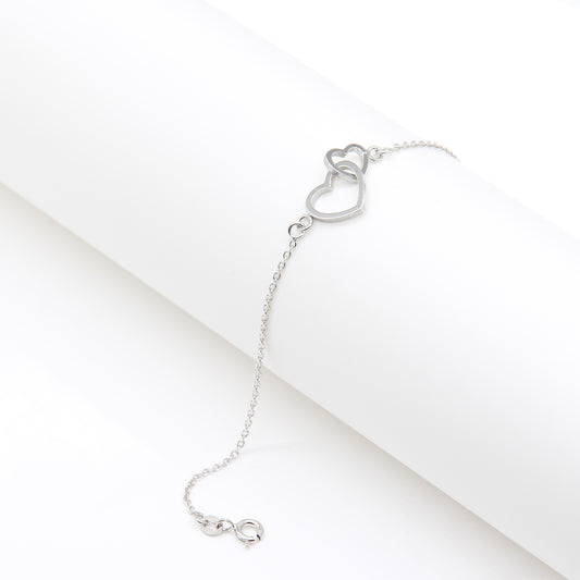 Romantic Interlocking Double Heart Bracelet - Silver