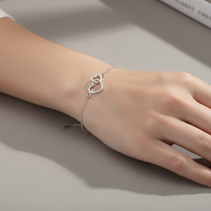 Sterling silver Interlocking Double Heart bracelet polished finish