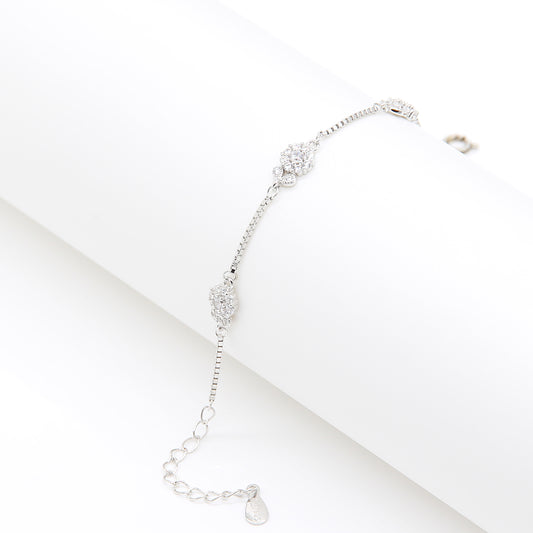 Elegant Double Crystal Cluster Station Bracelet - Silver