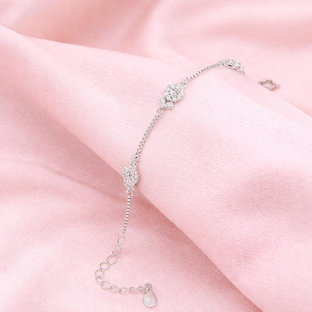 Sterling silver Double Crystal Cluster Station bracelet polished finish