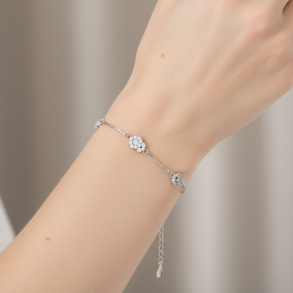Sterling silver Double Crystal Cluster Station bracelet polished finish