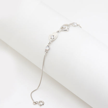 Sterling silver Heart & Crystal Link Station bracelet polished finish