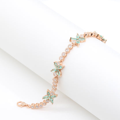 Sterling silver Mint Green Marquise Flower & Crystal Tennis bracelet rose gold finish