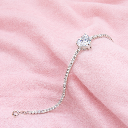 Sterling silver Heart-Shaped Clear Crystal Tennis bracelet polished finish