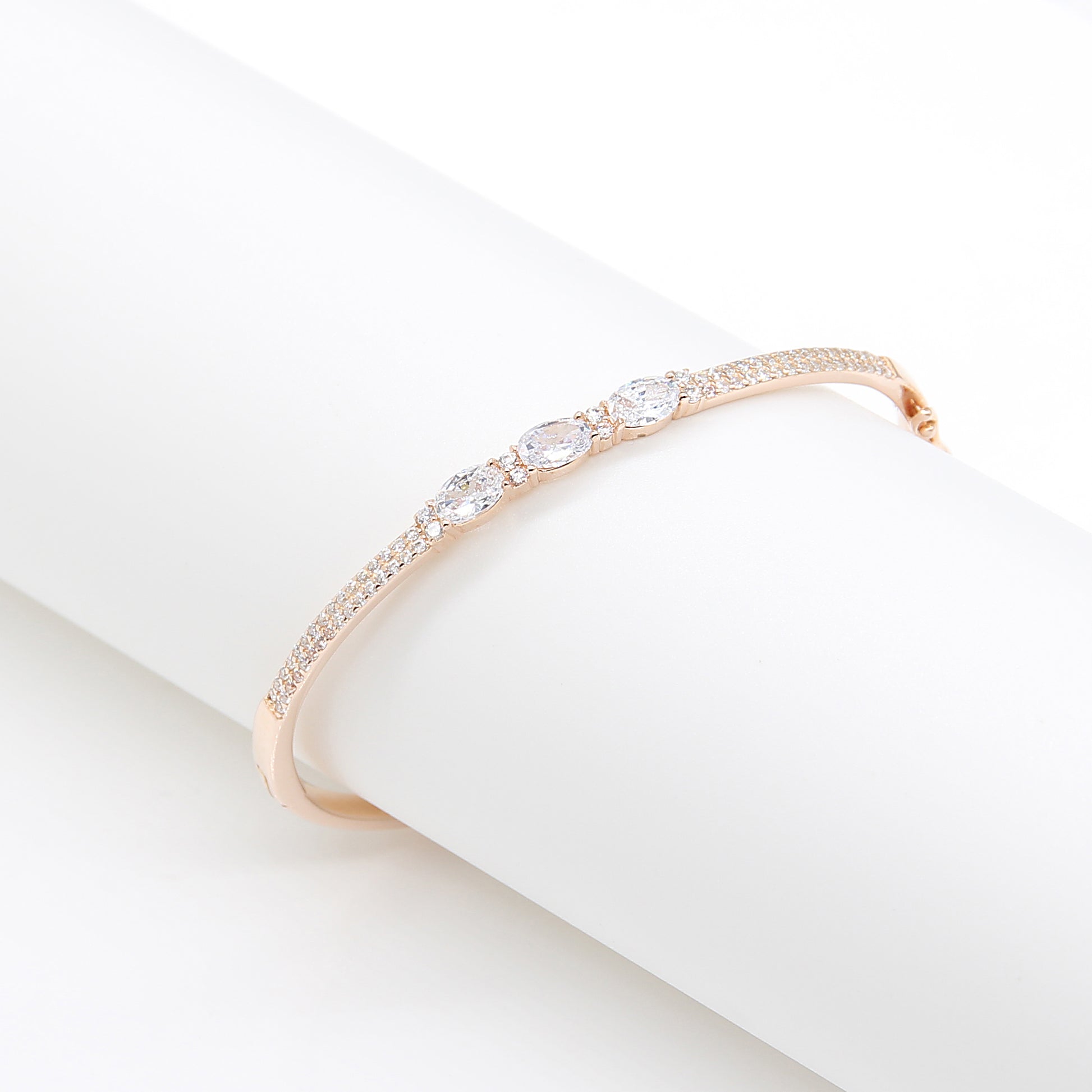 Sterling silver Oval Crystal Station Bangle bracelet rose gold finish
