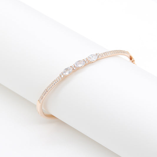 Elegant Oval Crystal Station Bangle Bracelet - Rose Gold