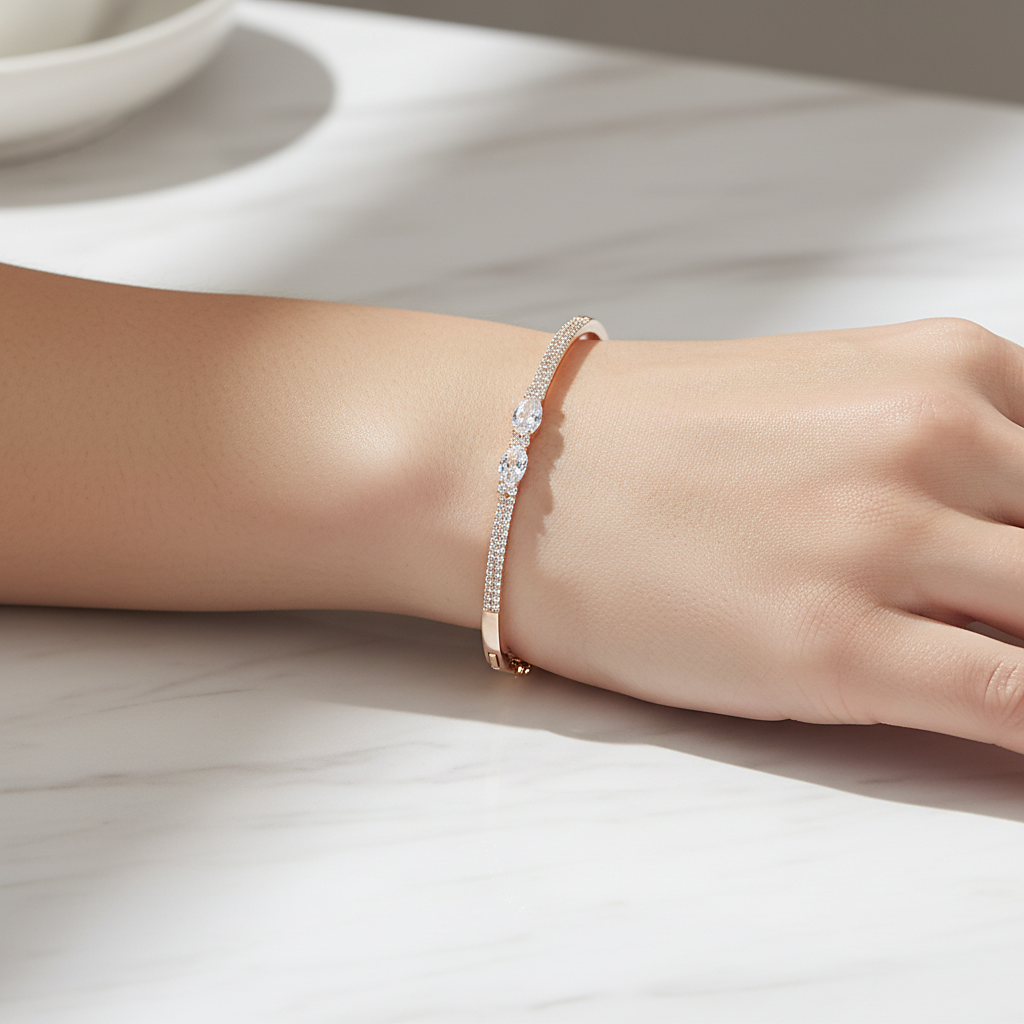 Sterling silver Oval Crystal Station Bangle bracelet rose gold finish