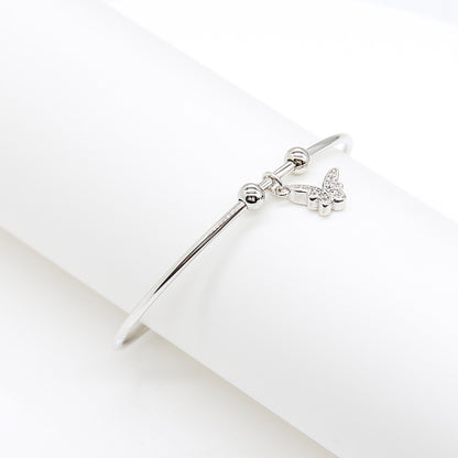 Sterling silver Crystal Butterfly Charm Bangle bracelet polished finish
