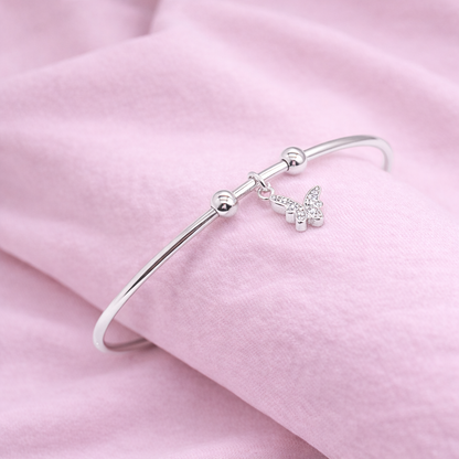 Sterling silver Crystal Butterfly Charm Bangle bracelet polished finish