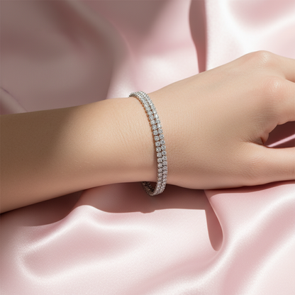 Sterling silver Double-Row Crystal Adjustable Slider bracelet polished finish