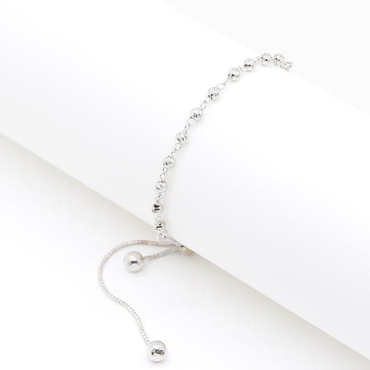 Elegant Textured Bead Adjustable Slider Bracelet - Silver