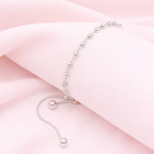 Elegant Textured Bead Adjustable Slider Bracelet - Silver