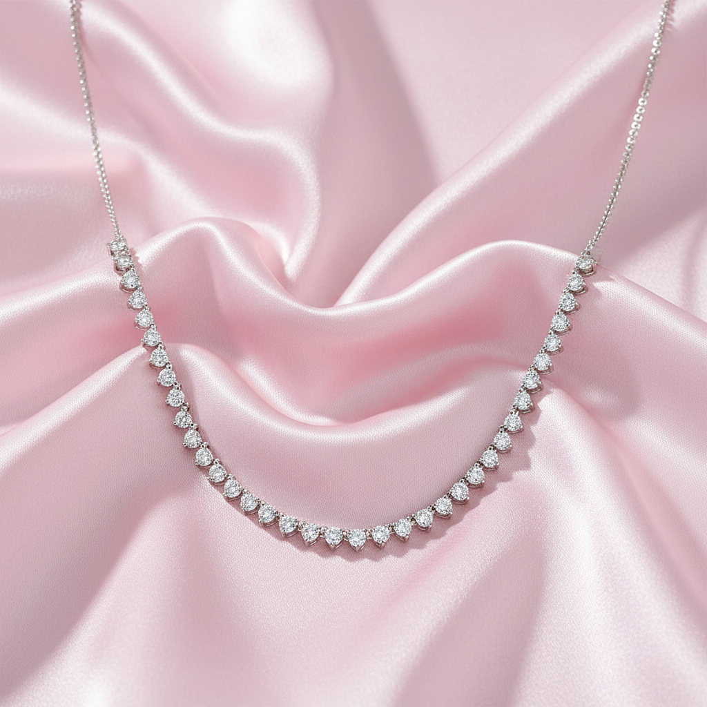 Sterling silver Graduated Crystal Tennis necklace polished finish