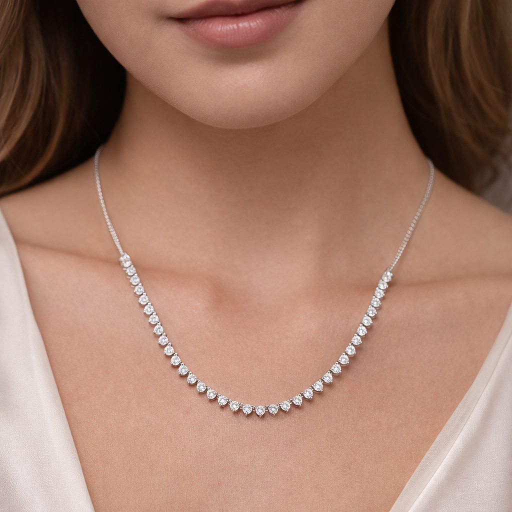 Sterling silver Graduated Crystal Tennis necklace polished finish