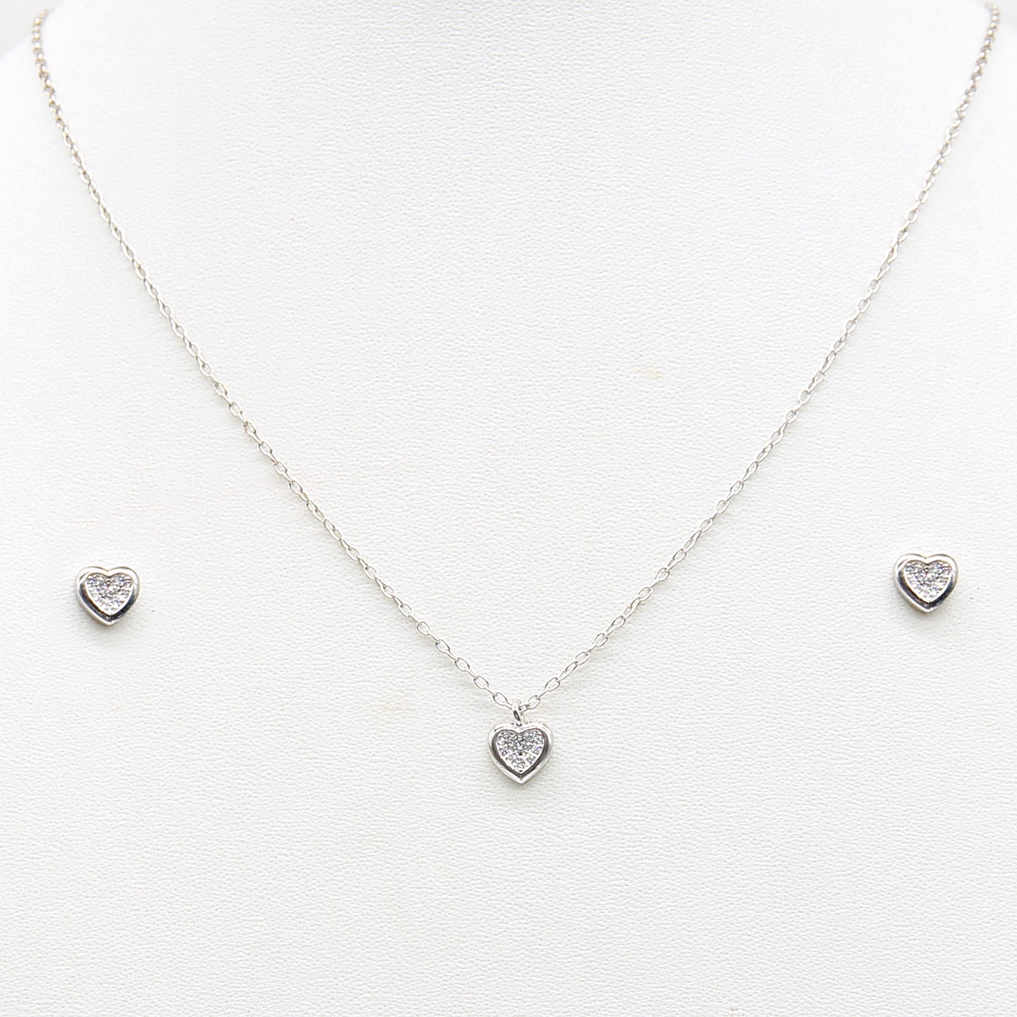Sterling silver PavÃ© Crystal Heart Necklace & Earrings Set necklace and earring set polished finish