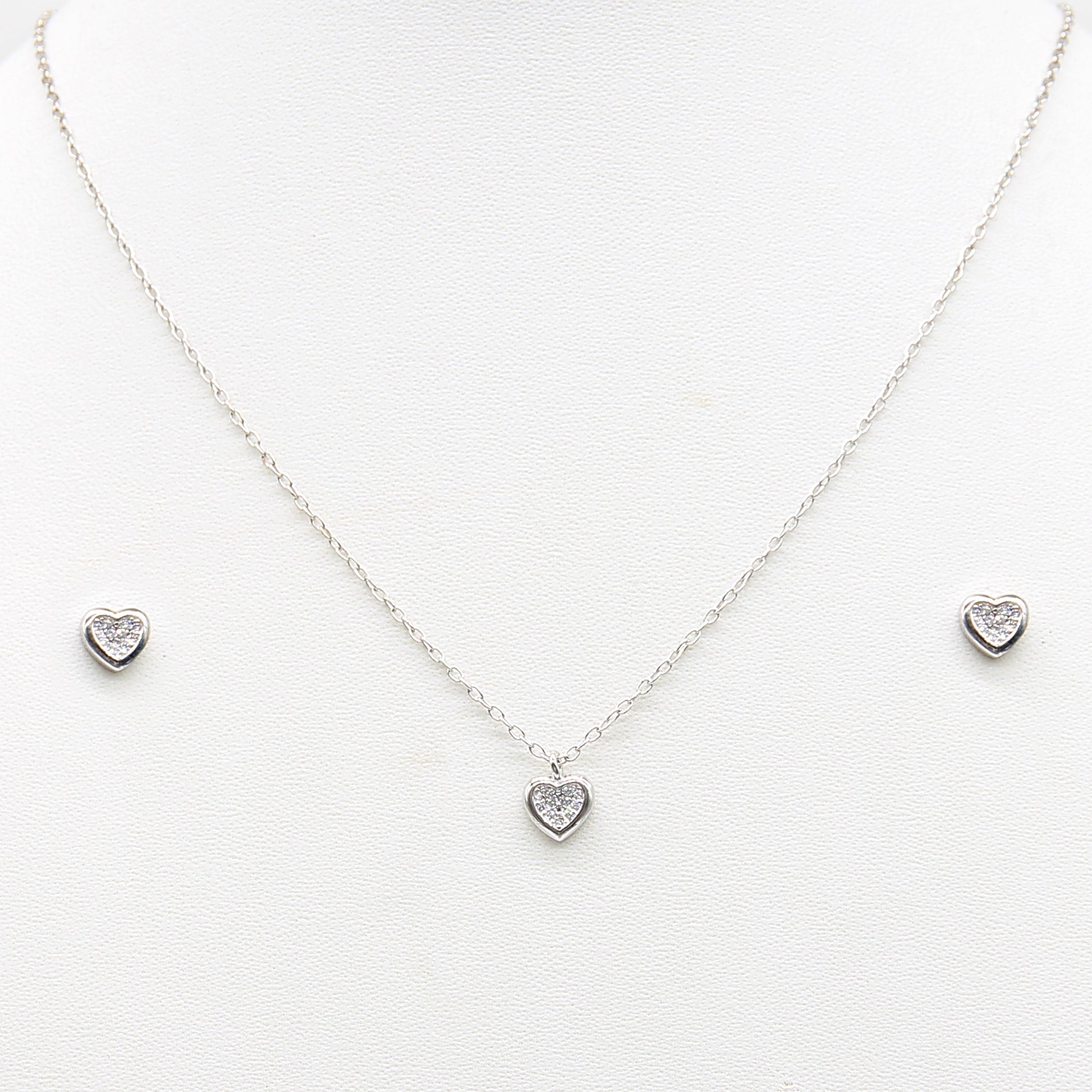 Sterling silver PavÃ© Crystal Heart Necklace & Earrings Set necklace and earring set polished finish