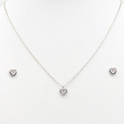 Sterling silver PavÃ© Crystal Heart Necklace & Earrings Set necklace and earring set polished finish