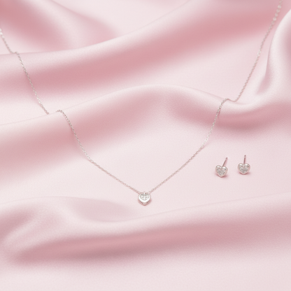 Sterling silver PavÃ© Crystal Heart Necklace & Earrings Set necklace and earring set polished finish