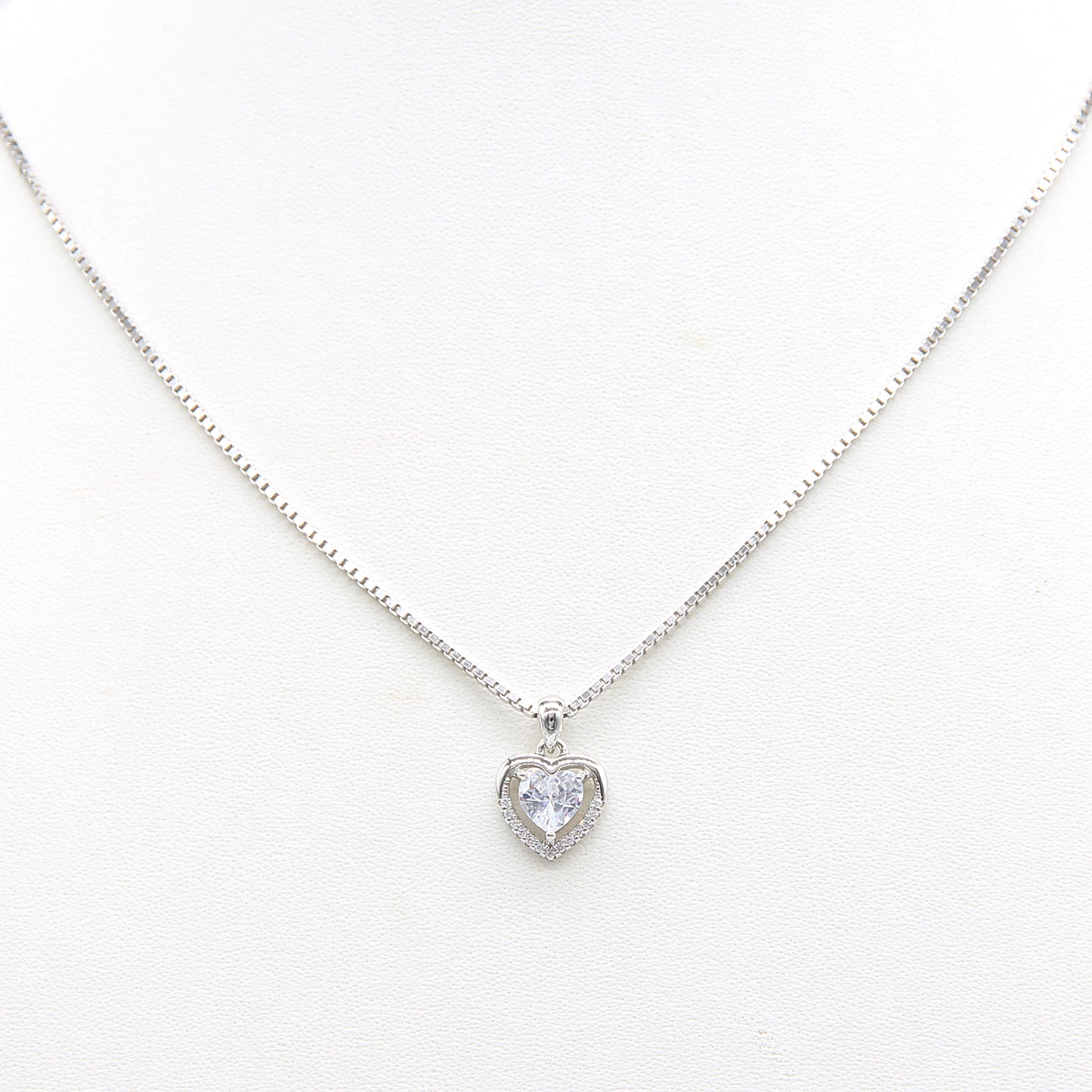 Sterling silver Crystal Heart Halo Pendant necklace polished finish