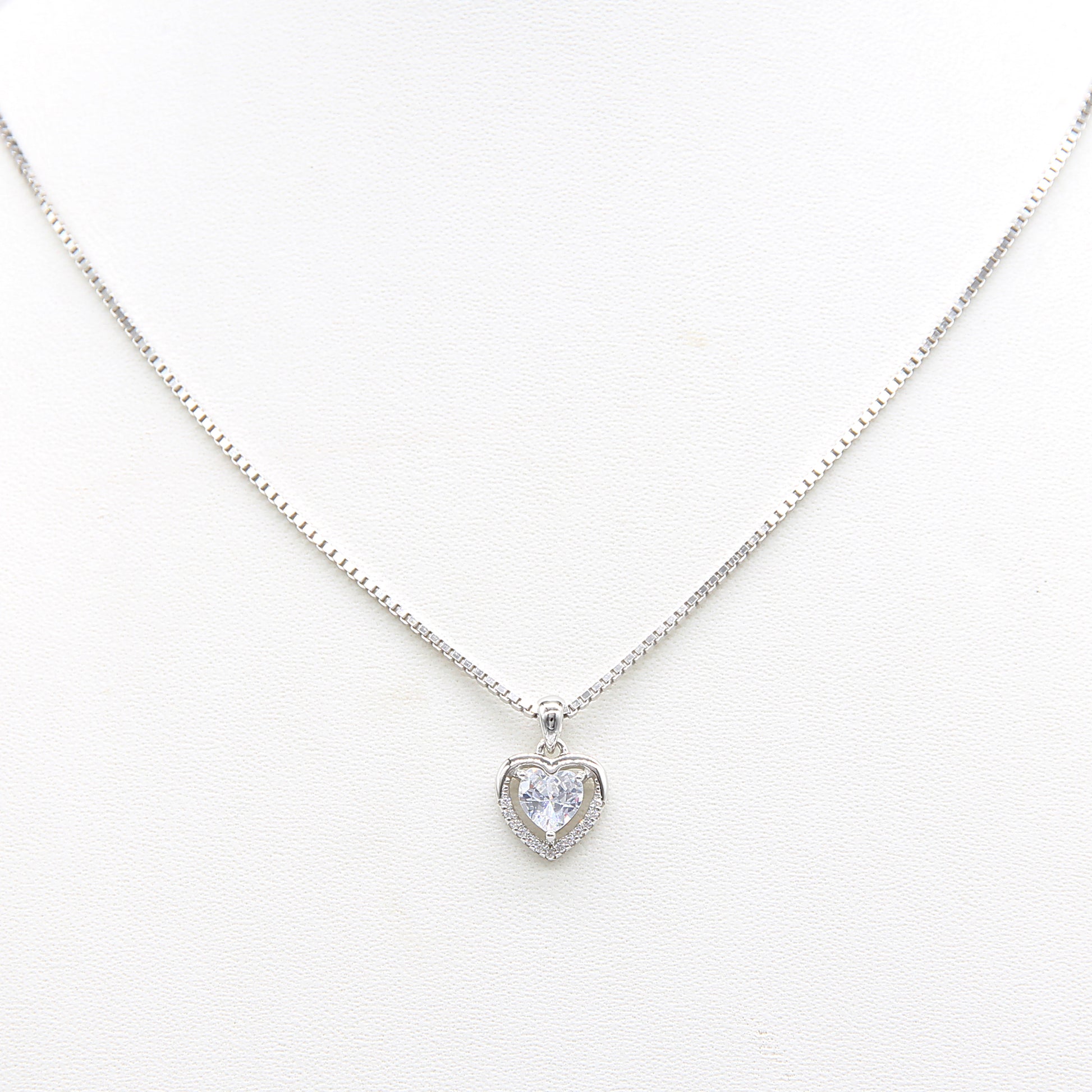 Sterling silver Crystal Heart Halo Pendant necklace polished finish