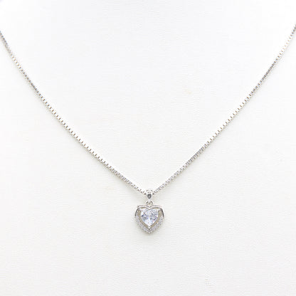 Sterling silver Crystal Heart Halo Pendant necklace polished finish